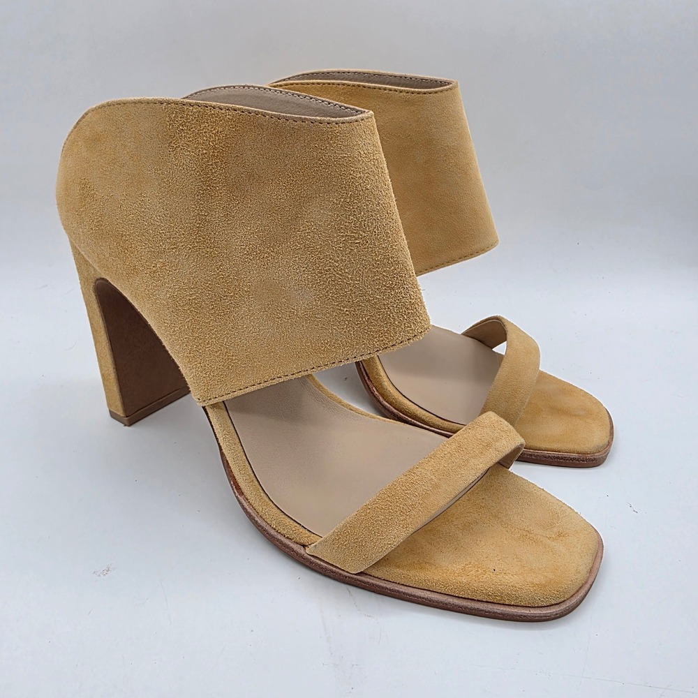 42 Gold Linx Yellow Kid Suede Block Heel Square Toe Sandals Womens 10